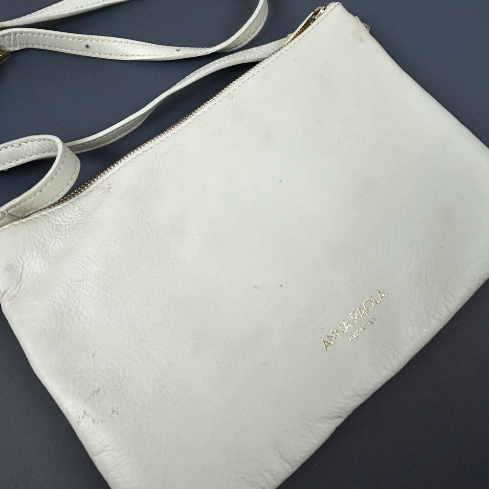 Anna Paola Italian Leather Woven Crossbody Purse Cream 11 X 7.5 - Picture 7 of 15